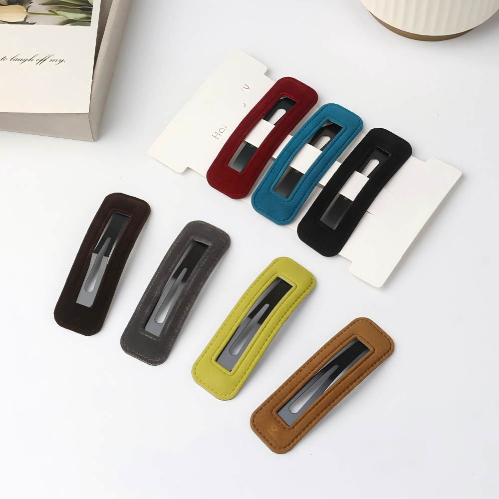 New Style Bangs/Thin Hair BB Clip, Leather Square Makeup Snap Clip, Hair Accessories for Women, Side Simple Edge Clip, Hair Clasp
