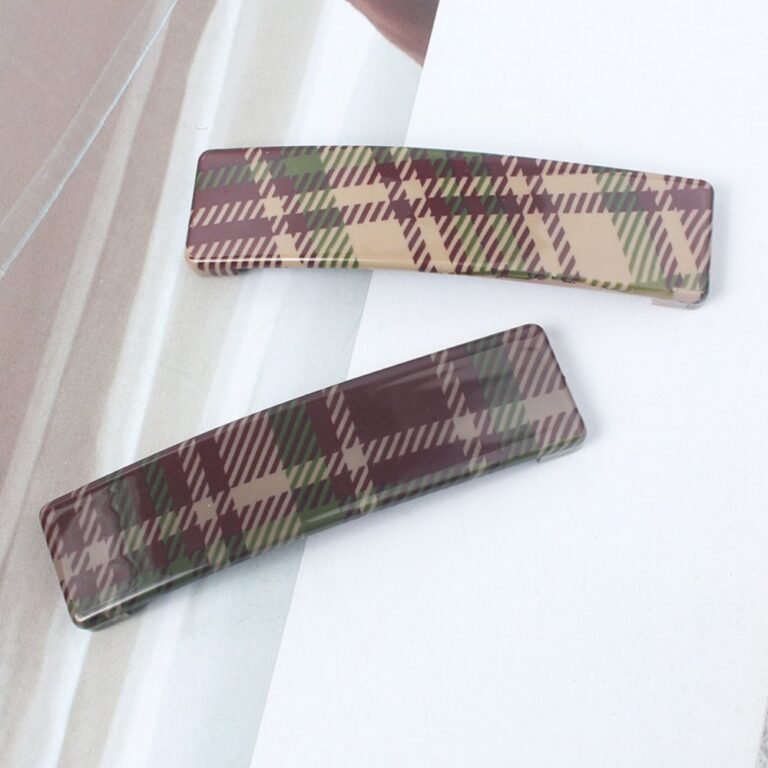BB Clip Glossy Plaid, Preppy Style BB Clip, Colorful Plaid Fabric Hair Clip, Popular for Young Girls, Back-of-Head Side Clip